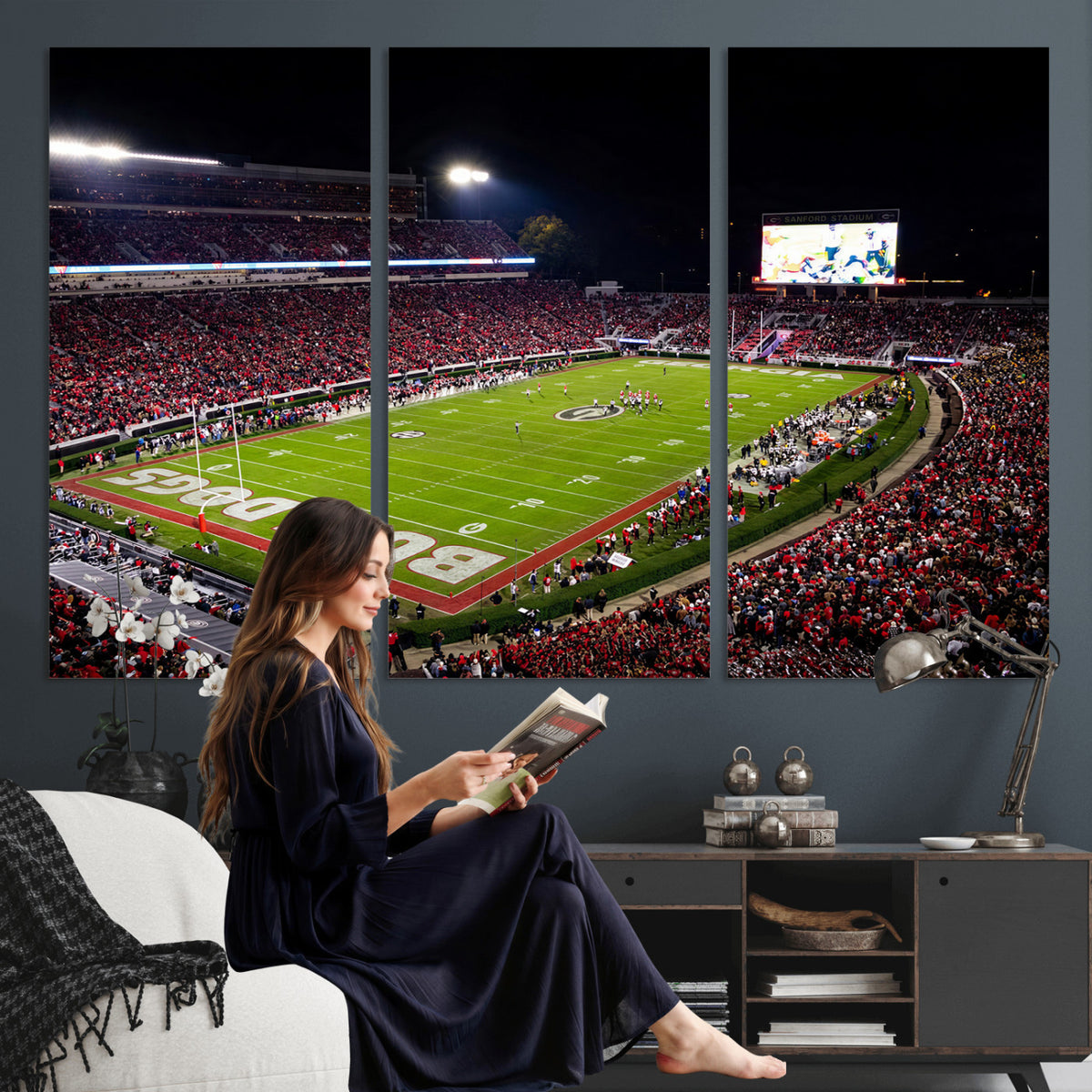 12753057-MGV-TP-30X20 - Sanford Stadium Night Game Canvas Wall Art - Georgia Bulldogs Football Stadium Print