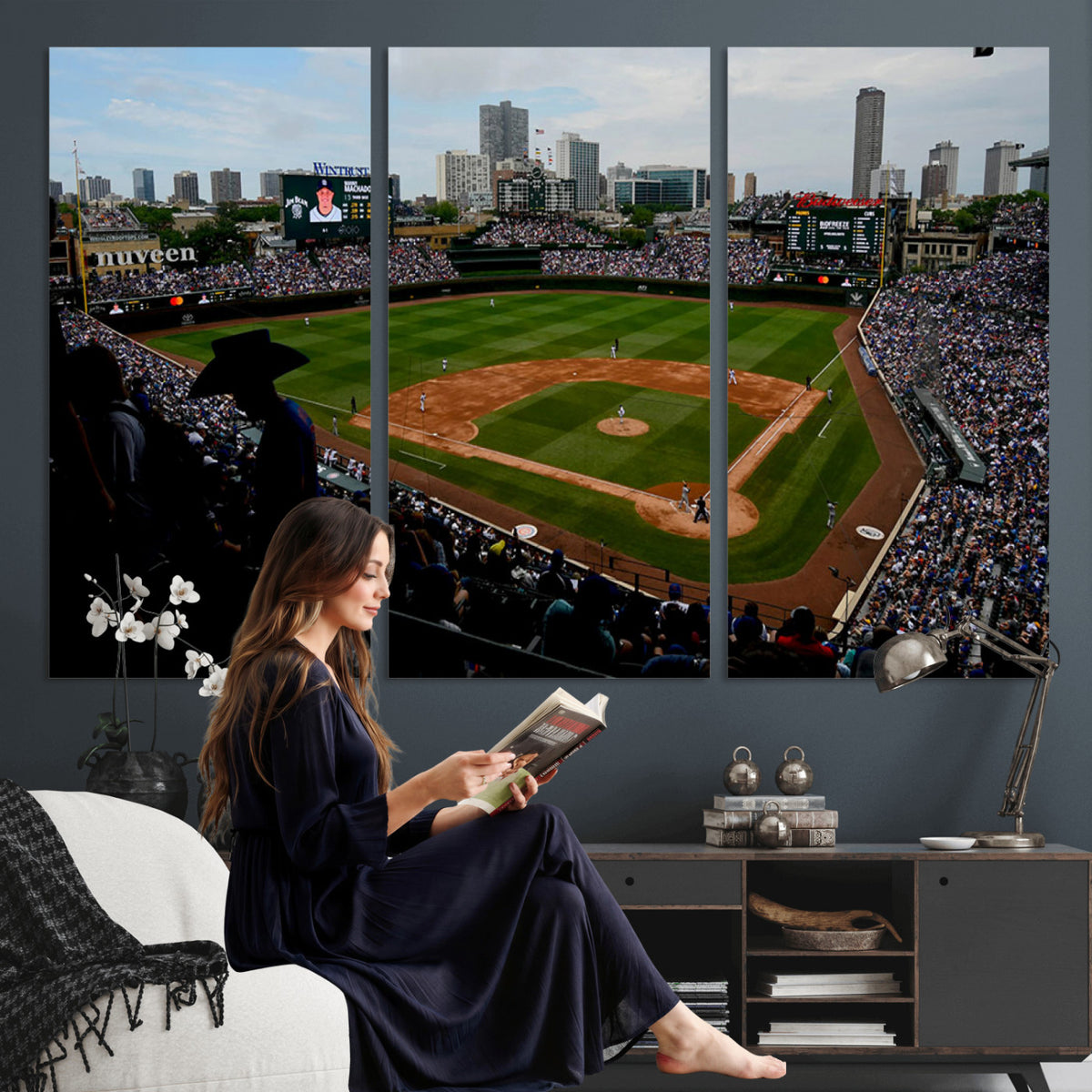 34859D-MGV-CV-36X24 - Chicago Cubs Baseball Team Print - Wrigley Field Stadium