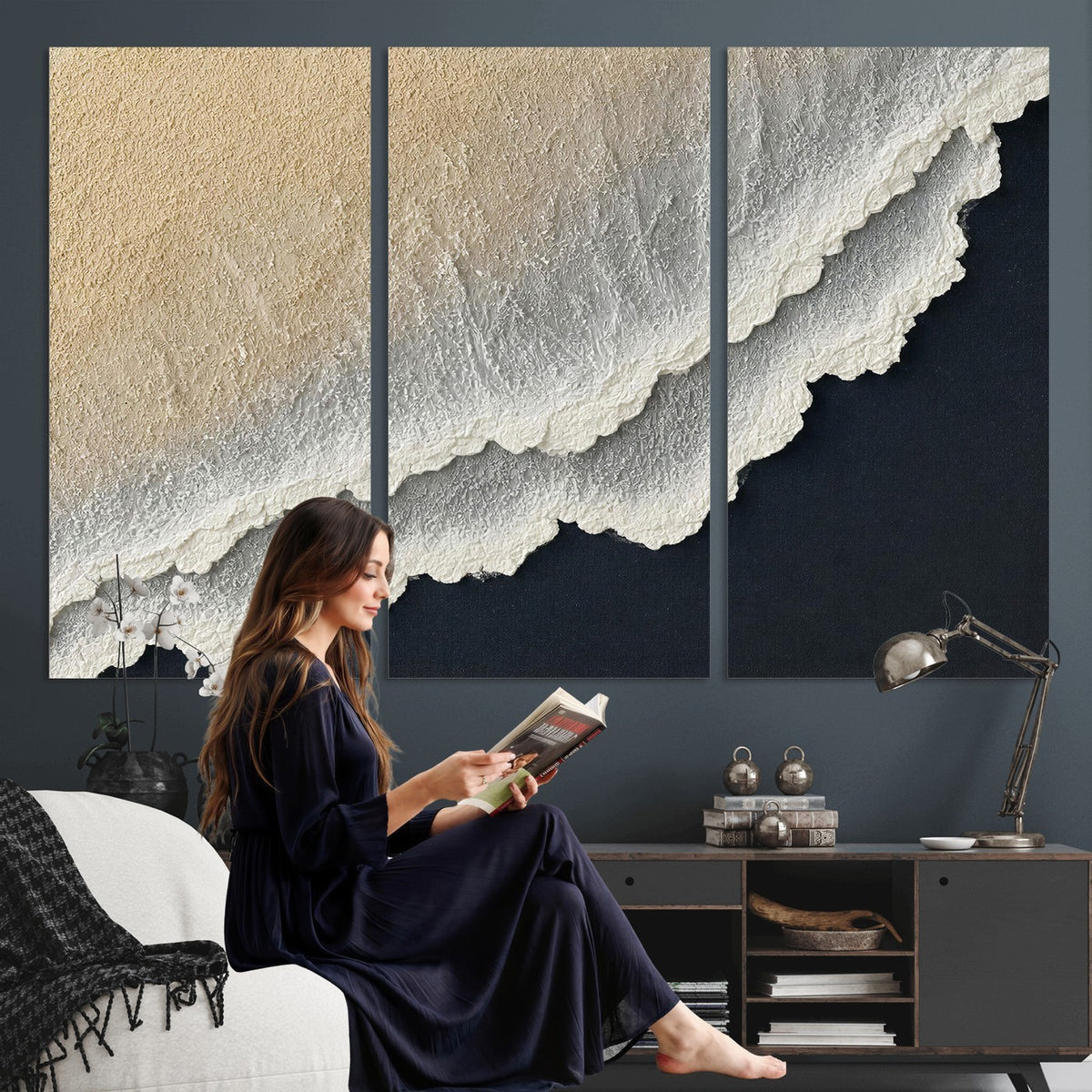 32969959-MGV-CV-24X16 - Abstract Ocean Wave Canvas Wall Art, Coastal Beach Wall Decor for Living Room