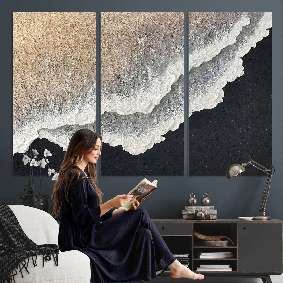 42307004-MGV-CV-24X16 - Ocean Wave and Sand Coastal Wall Art, Modern Beach Decor for Living Room