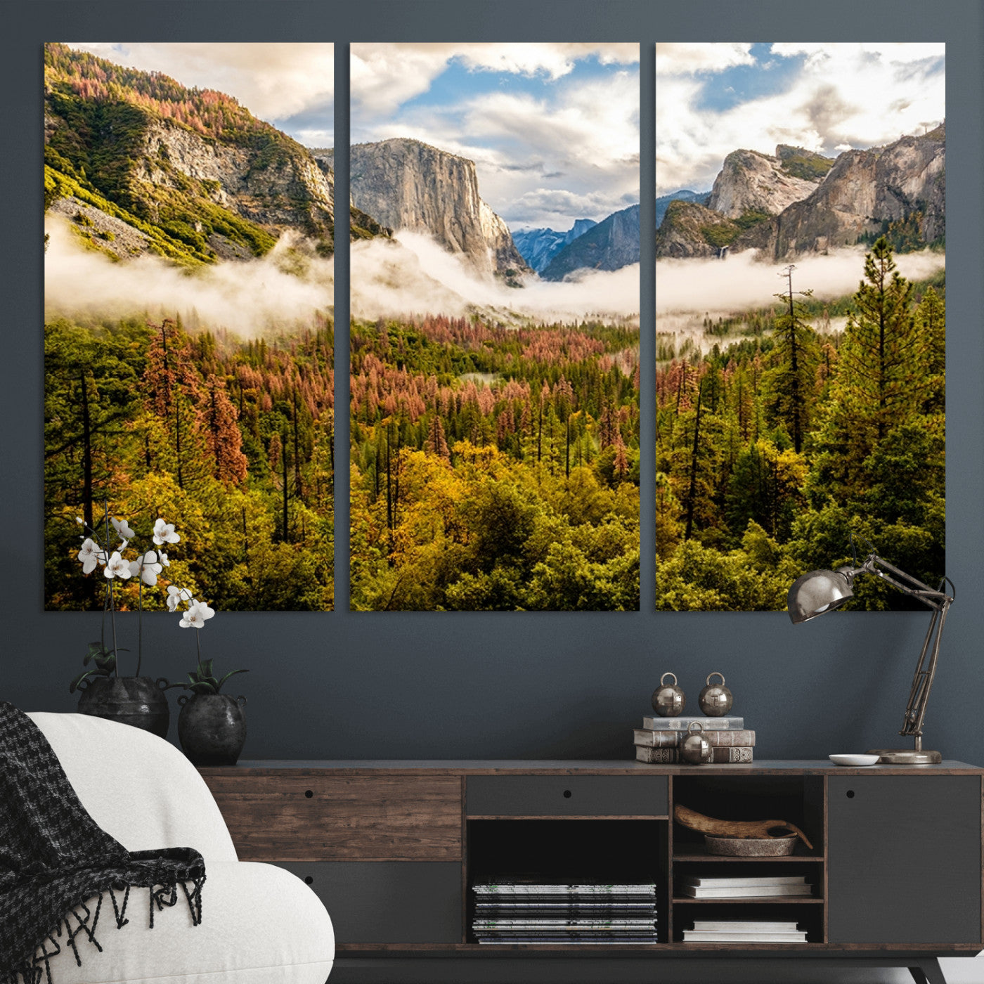 MGV-CV-48X32-3P - Half Dome Yosemite Canvas Wall Art – Majestic Triptych Landscape Print – National Park Nature Decor