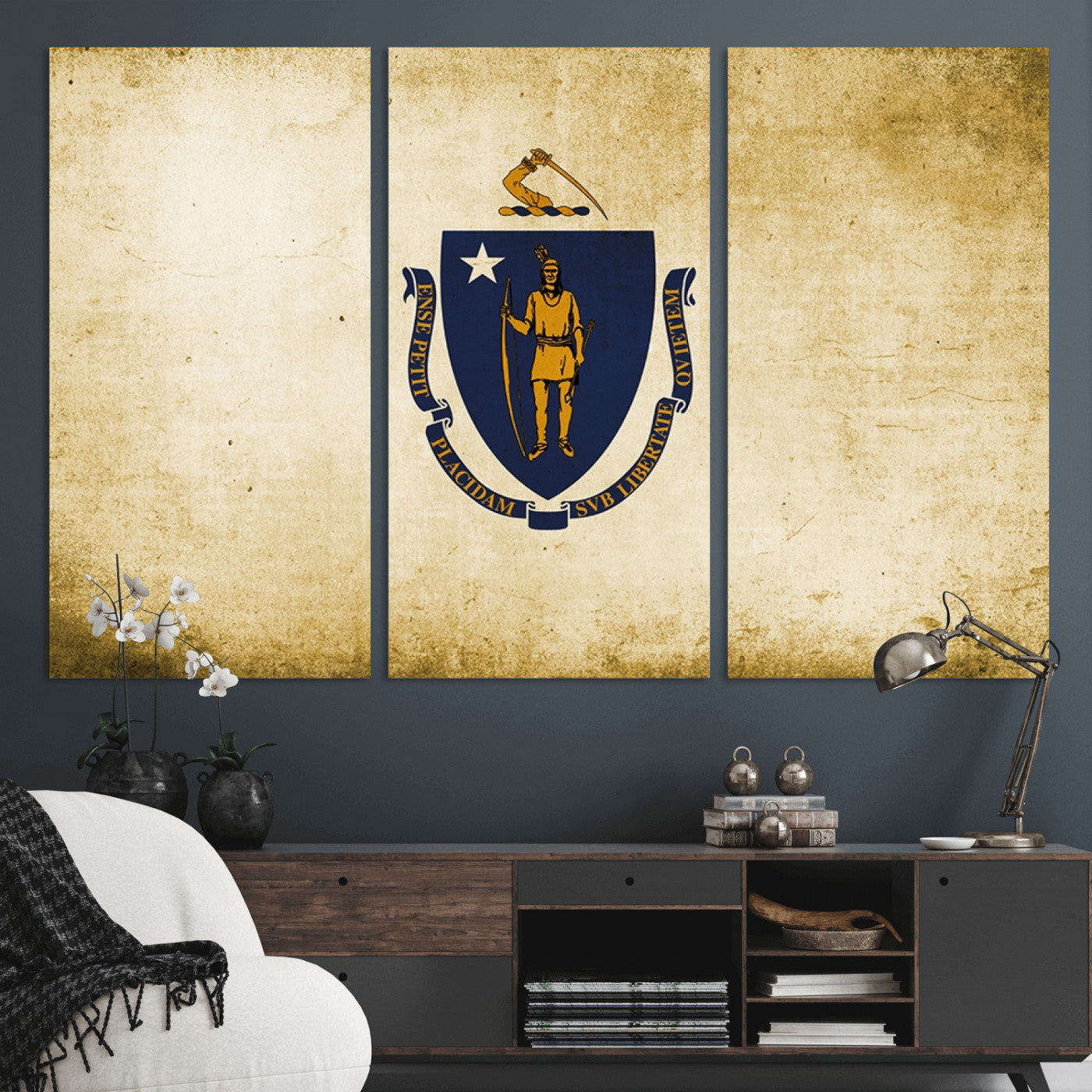 37316-MGV-CV-36X24-Massachusetts Flag Wall Art Canvas Print