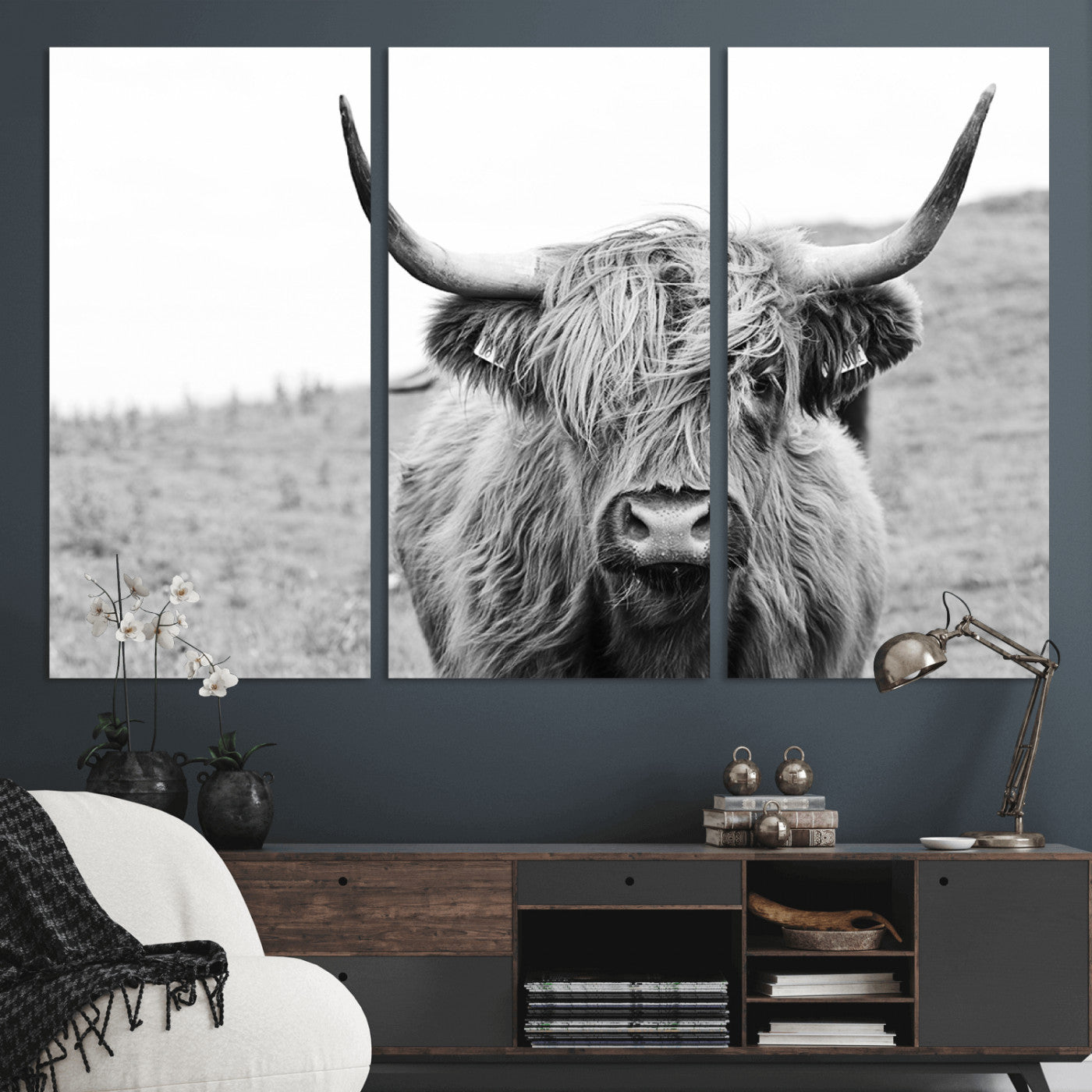 16248-MGV-CV-36X24-Newfoundland Cow Art Wall Art, Black White Cow Art Wall Art Canvas Print