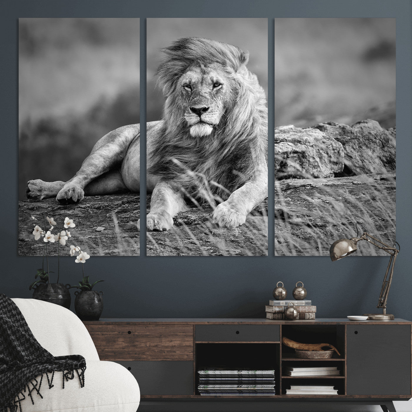 MGV-CV-48X32-3P - King of Forest Lion Wall Art Canvas Print