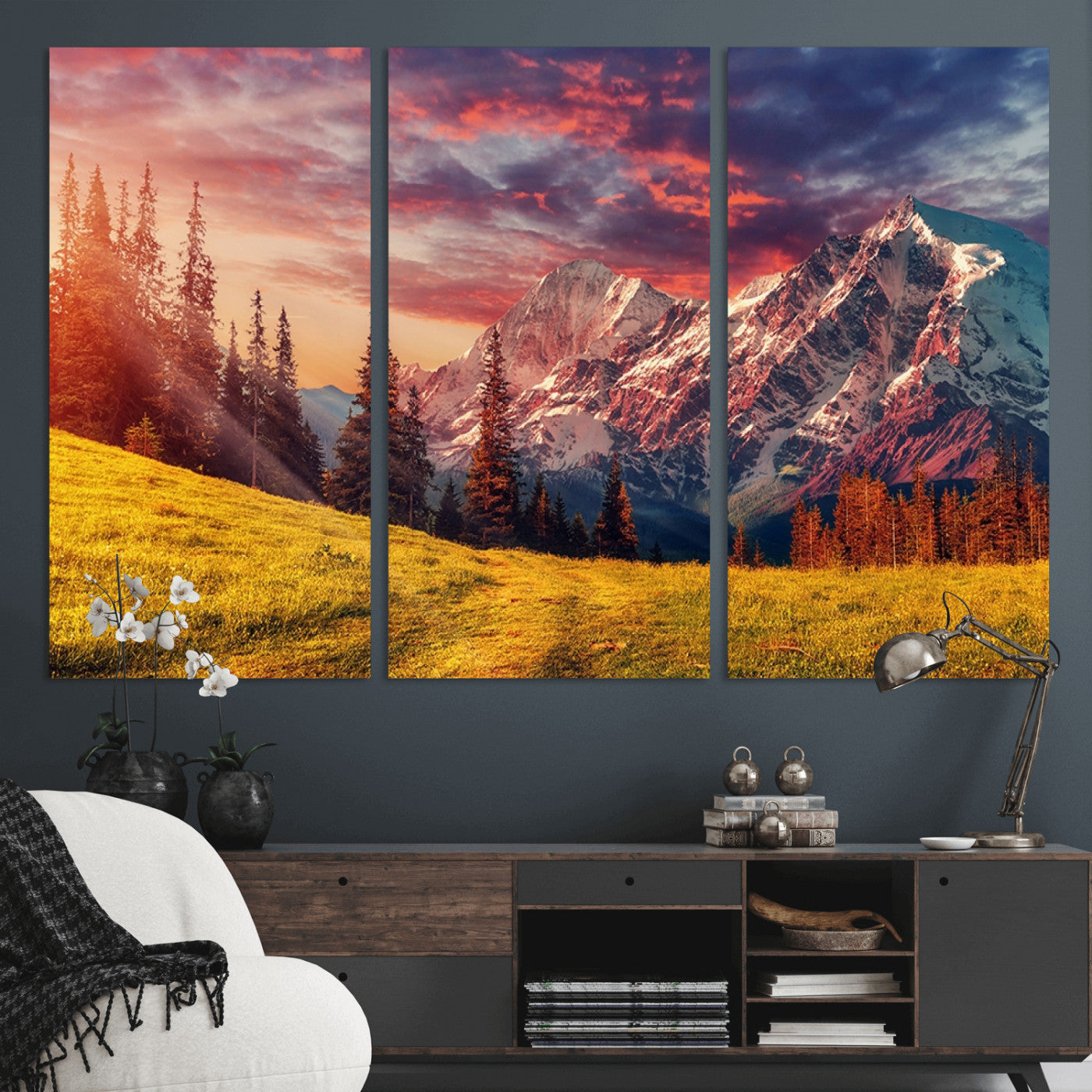 48448-MGV-CV-36X24-Mountain and Daylight Red Sunset Wall Art Canvas Print