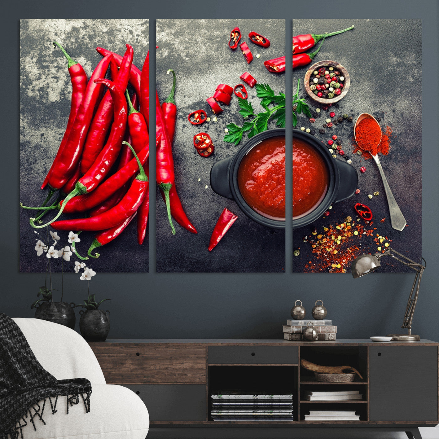 MGV-CV-48X32-3P - Red Pepper Kitchen and Restaurant Wall Wall Art, Red Pepper Kitchen Wall Decor Canvas Print