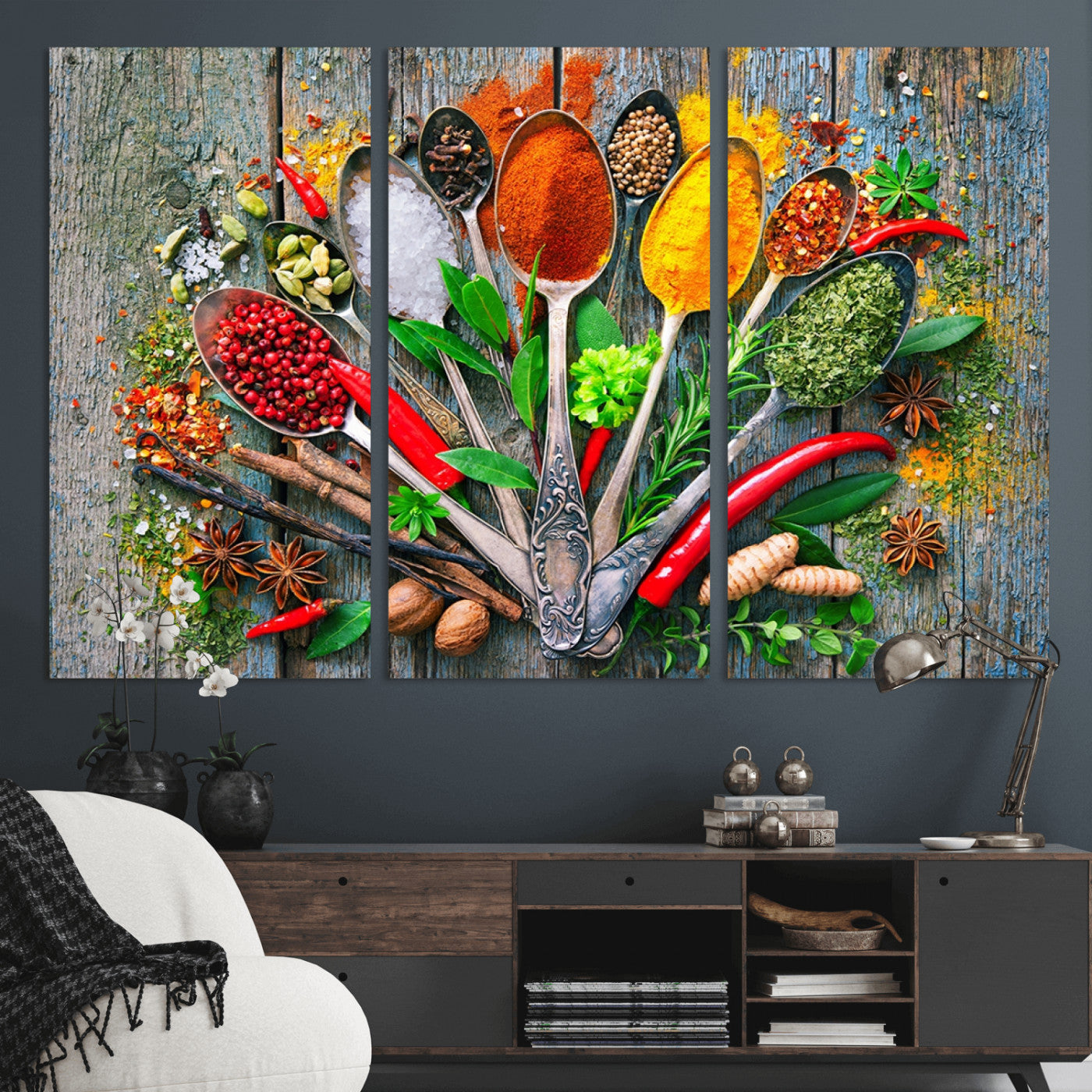 MGV-CV-48X32-3P - Kitchen Wall Art Print - Spoonful of Spices Cooking Wall Art Canvas Print - Vibrant Kitchen Decor