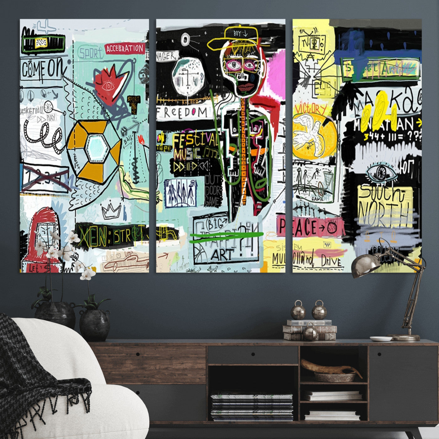 MGV-CV-48X32-3P - Abstract Graffiti Canvas Street Art-Inspired Graffiti Triptych Canvas – Modern Abstract Wall Art for