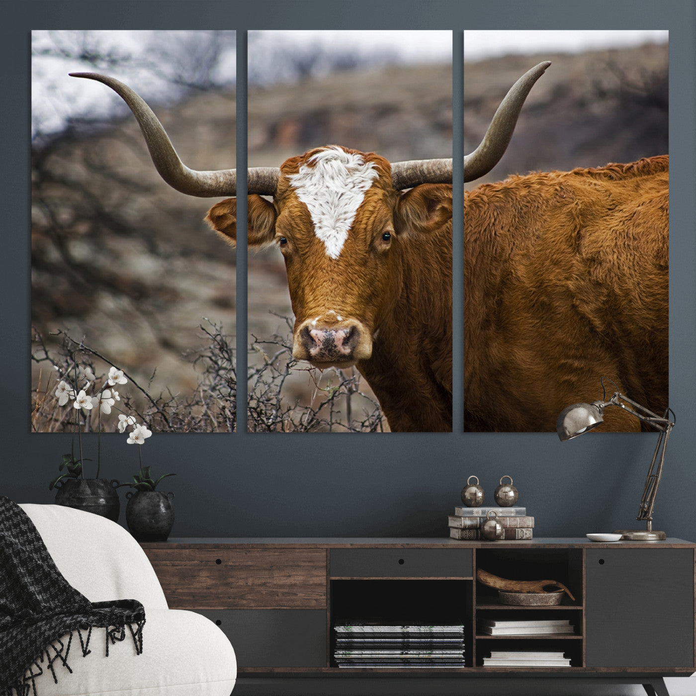 MGV-CV-48X32-3P - Framed Big Cow Animal Wall Art Canvas Print