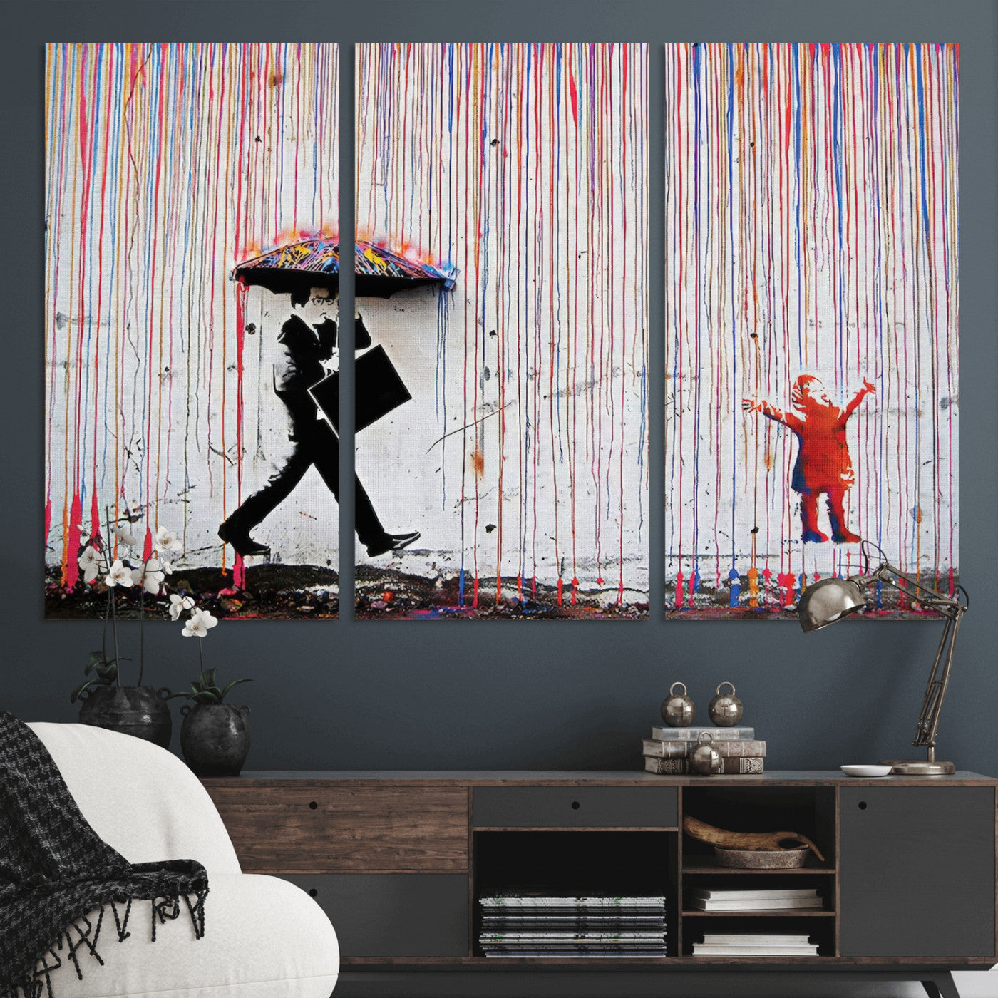 MGV-CV-48X32-3P - Banksy Wall Art Canvas Print, Framed Graffiti Art Picture Print, Banksy Urban Graffiti Perfect Modern Decor Artwork
