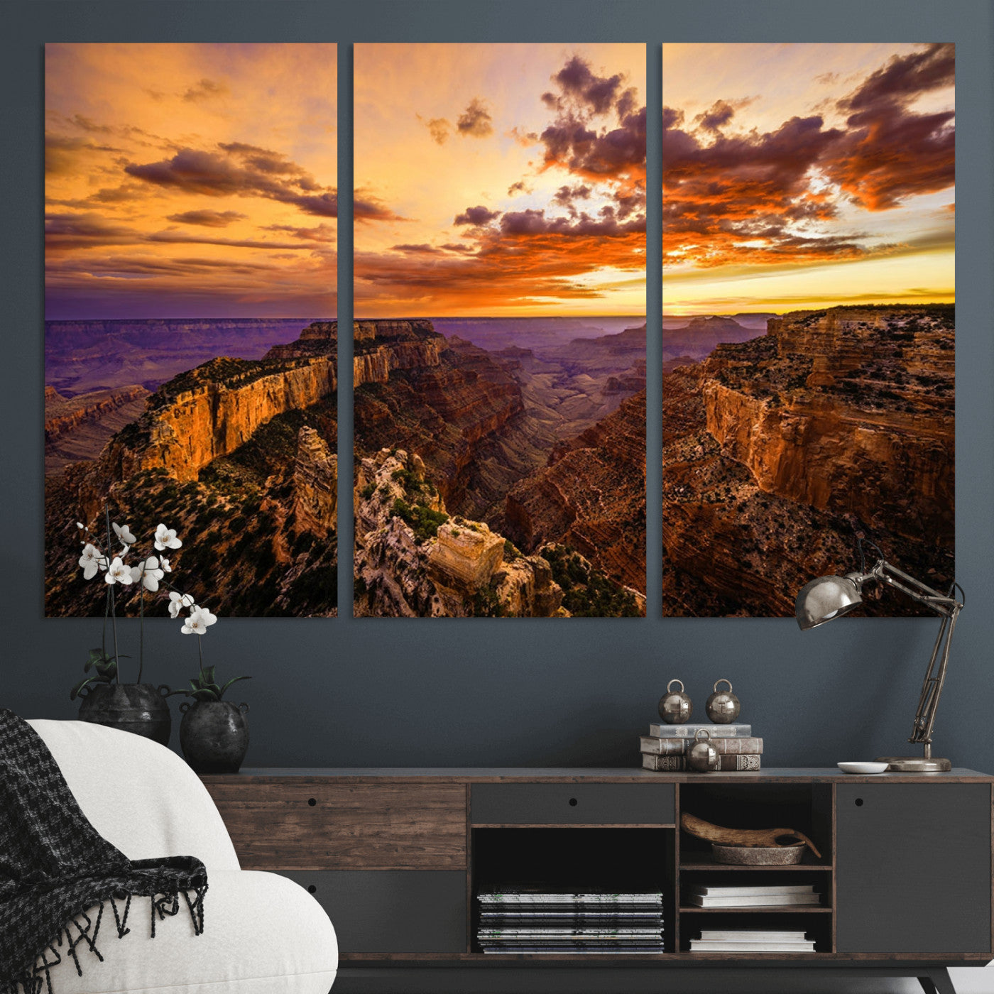 MGV-CV-48X32-3P - Mesmerizing Sunset from Grand Canyon Nal Park Wall Art, Grand Canyon Canvas Print