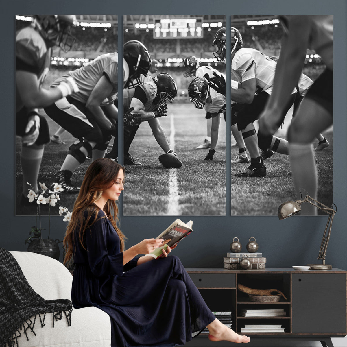 13273-MGV-CV-36X24 - American Football Wall Art Canvas Print Framed Stadium Sport