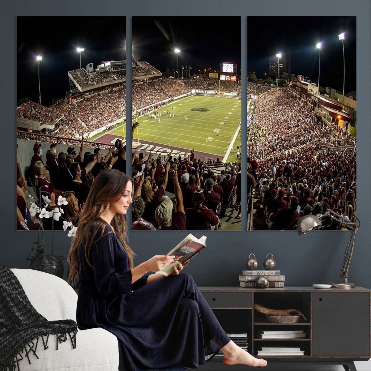 94126-MGV-CV-36X24 - Washington-Grizzly Stadium Canvas Wall Art | Exciting Game Night Atmosphere in Panoramic View