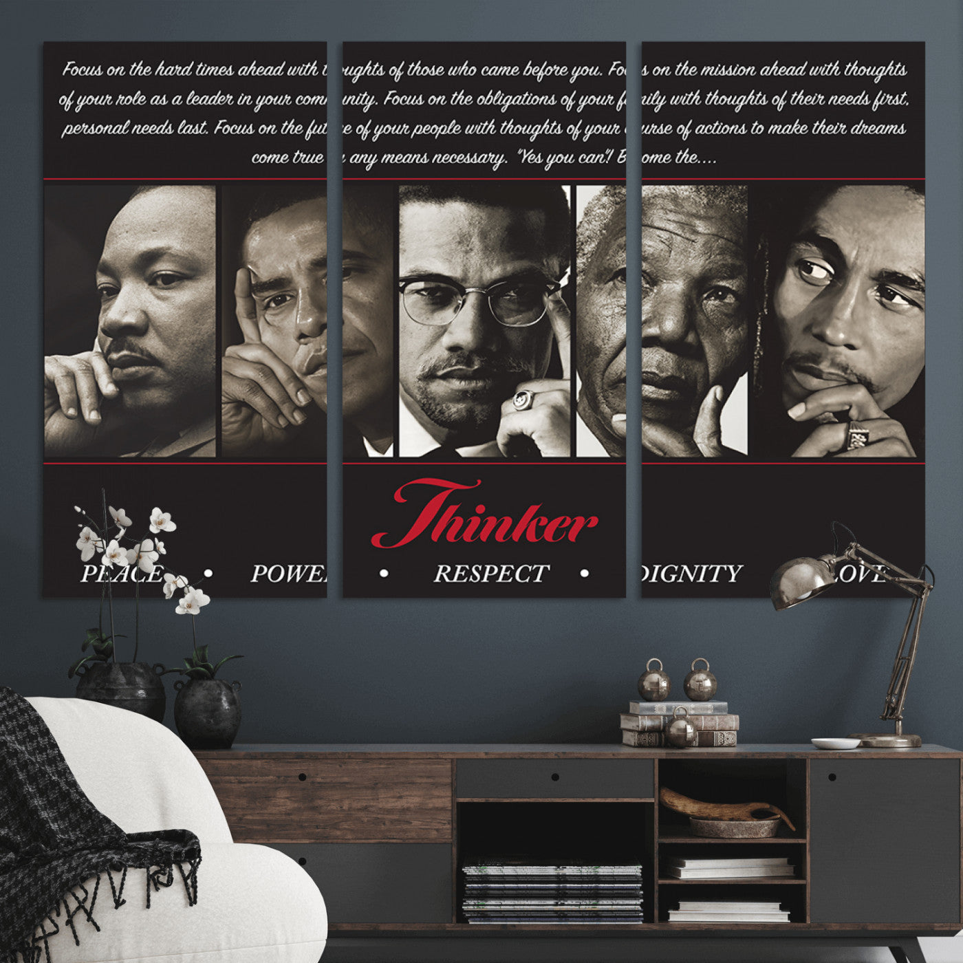 MGV-CV-48X32-3P - Thinkers of Wall Art Canvas Print - Inspirational Wall Art Featuring Icons of Peace, Power, and