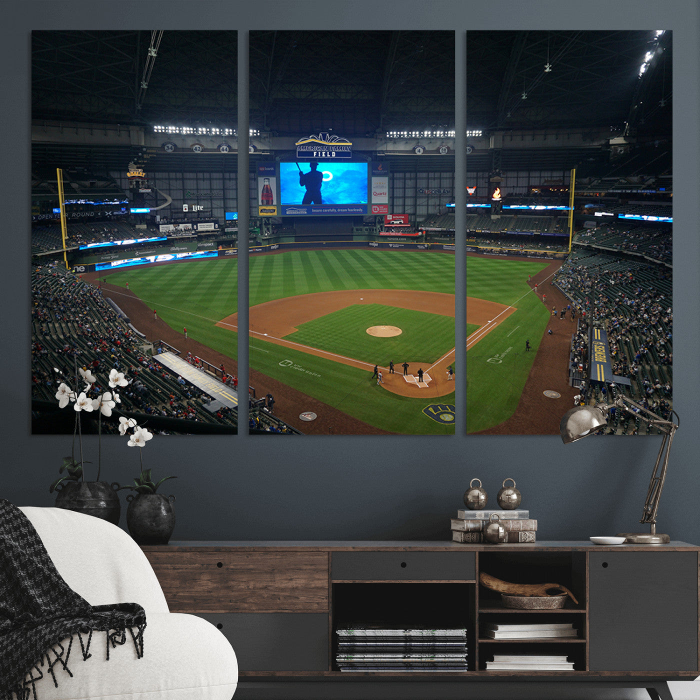 MGV-CV-48X32-3P - Milwaukee Brewers Baseball Art Print - American Family Field Stadium Wall Art Canvas Print