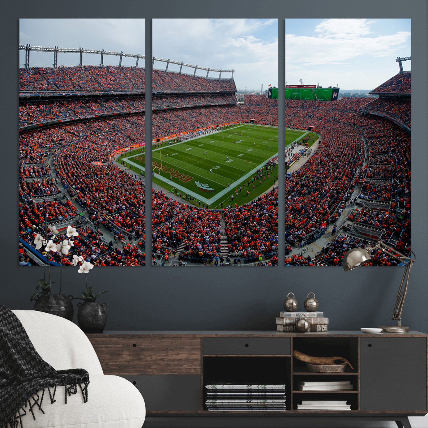 MGV-CV-48X32-3P - Denver Broncos Football Team Print - Empower Field Mile High Stadium Wall Art Canvas Print