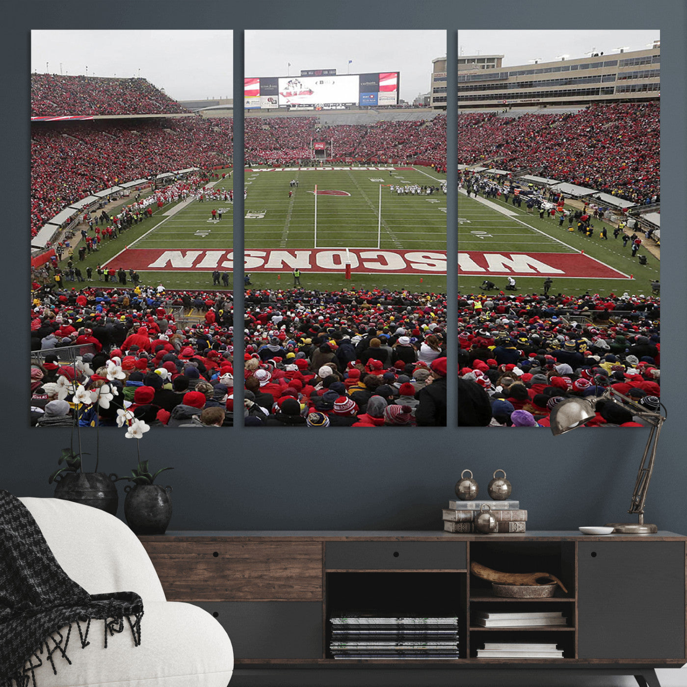 MGV-CV-48X32-3P - Wisconsin Badgers Team Print Canvas - Madison Camp Randall Stadium Wall Art Canvas Print