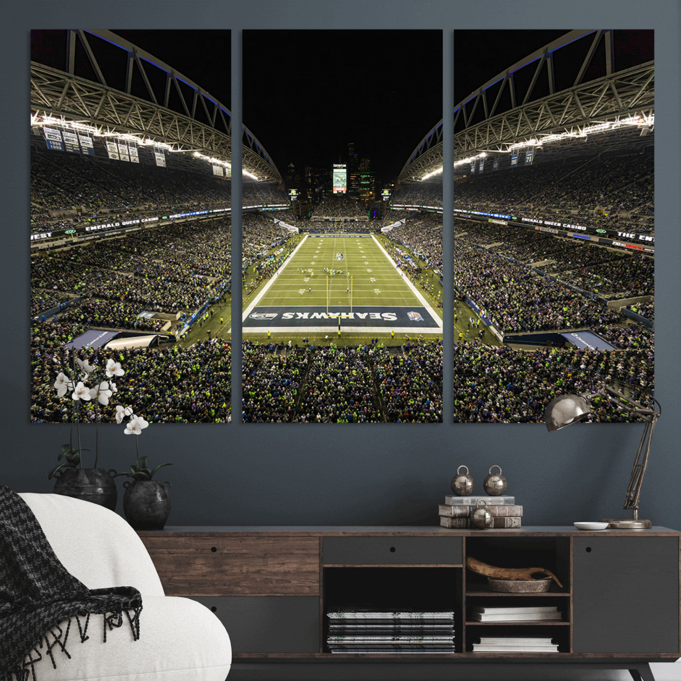 MGV-CV-48X32-3P - Seattle Seahawks Football Team Print Wall Art - Seattle Century Link Field Stadium Wall Art Canvas