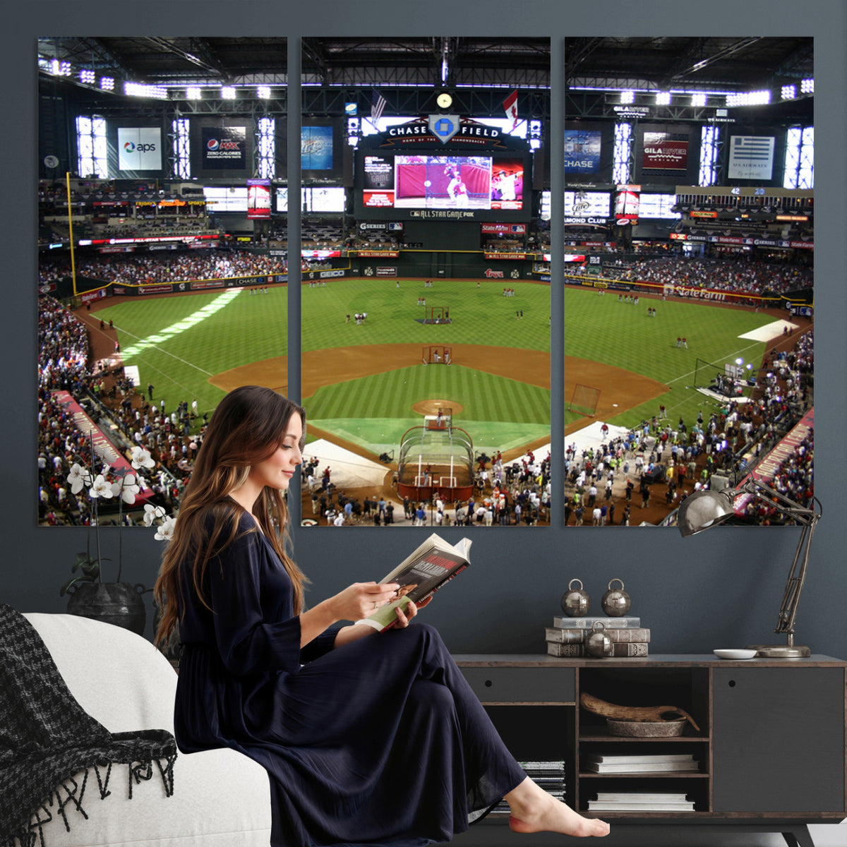 91630-MGV-CV-36X24 - Arizona Diamondbacks Baseball Team Print, Phoenix Chase Field Baseball Stadium Wall Art