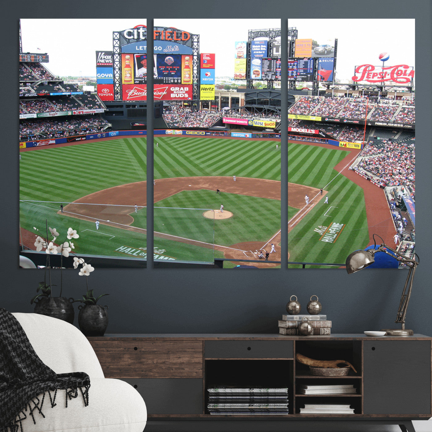 MGV-CV-48X32-3P - New York Mets Baseball Team Print - Citi Field Baseball Stadium Wall Art Canvas Print