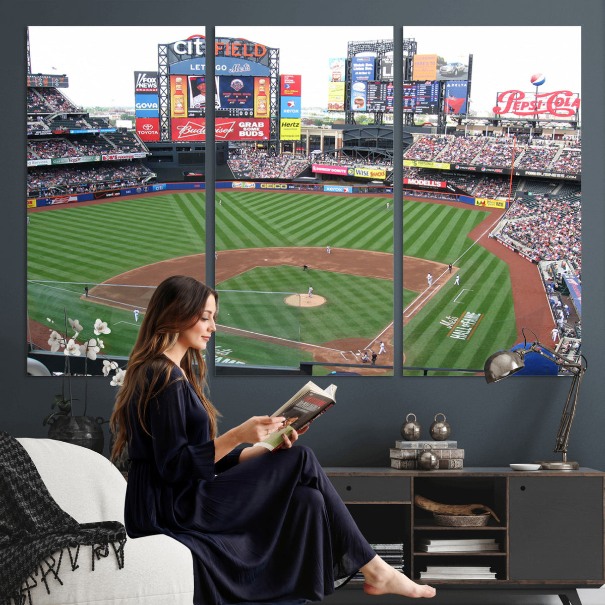 64829-MGV-CV-36X24 - New York Mets Baseball Team Print, Citi Field Baseball Stadium Wall Art