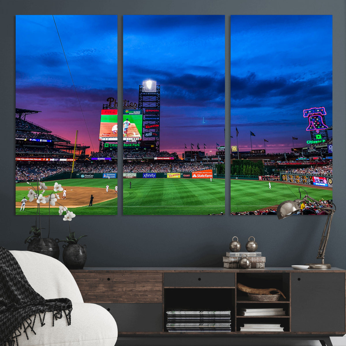 20427-MGV-CV-36X24 - Philadelphia Phillies Baseball Team Print, Citizens Bank Park, Extra Large Game Room Wall Decor