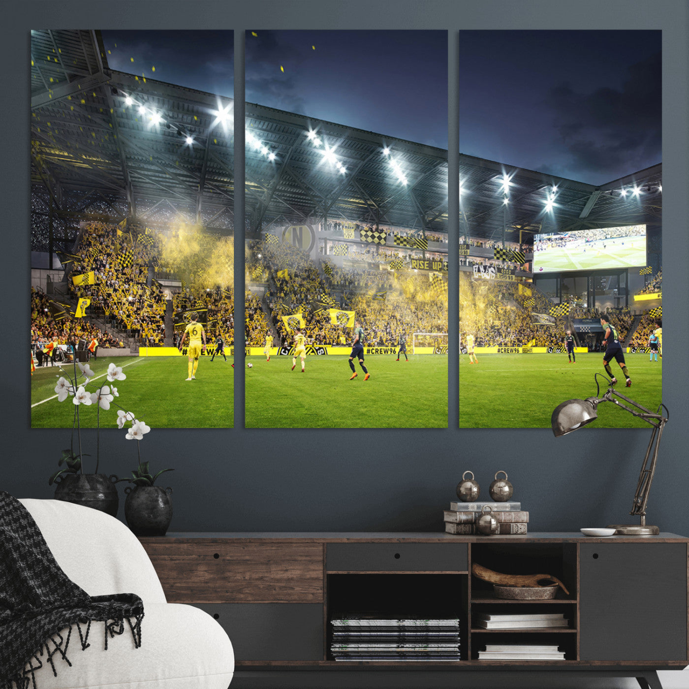 MGV-CV-48X32-3P - Columbus Crew Stadium Match Triple Canvas Wall Art - Dynamic MLS Game Scene Canvas Wall Art