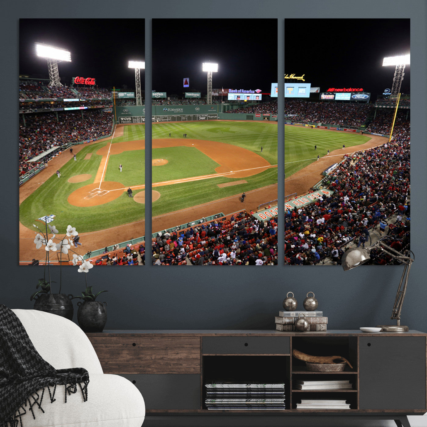 MGV-CV-48X32-3P - Boston Red Sox Baseball Team Print - Massachusetts Fenway Park Stadium Wall Art Canvas Print