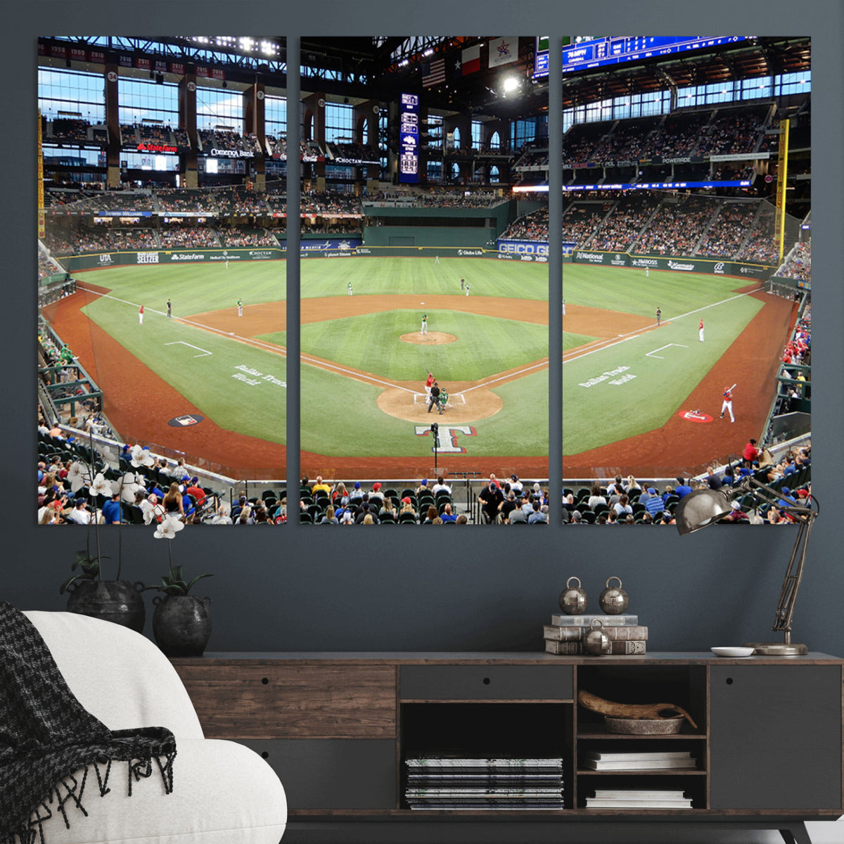 78468-MGV-CV-36X24 - Texas Rangers Baseball Team Print, Arlington Globe Life Field Stadium Wall Art