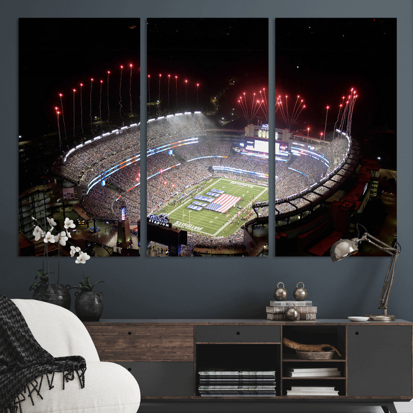 MGV-CV-48X32-3P - New England Patriots Team Print Wall Art- Foxborough Gillette Stadium Wall Art Canvas Print