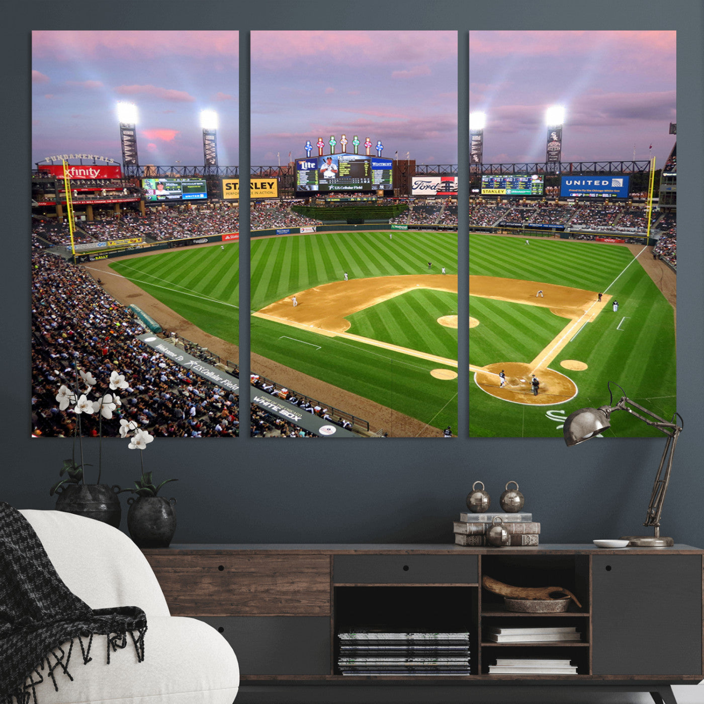 MGV-CV-48X32-3P - Chicago White Sox Baseball Team Print Canvas- Guaranteed Rate Field Stadium Wall Art Canvas Print