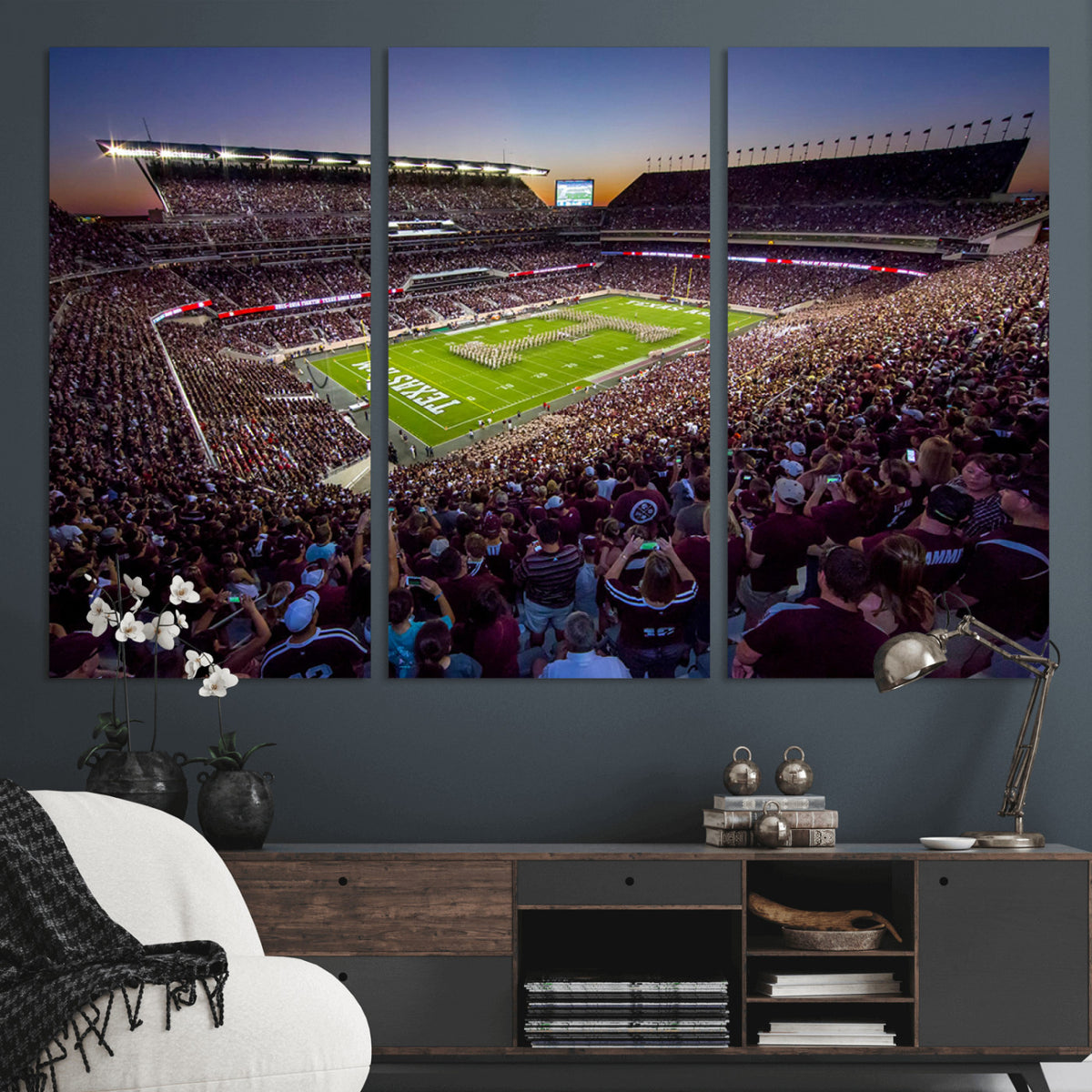 25148-MGV-CV-36X24 - Texas A&M University Aggies Football Team Print, College Station Kyle Field, Framed and Ready to Hang