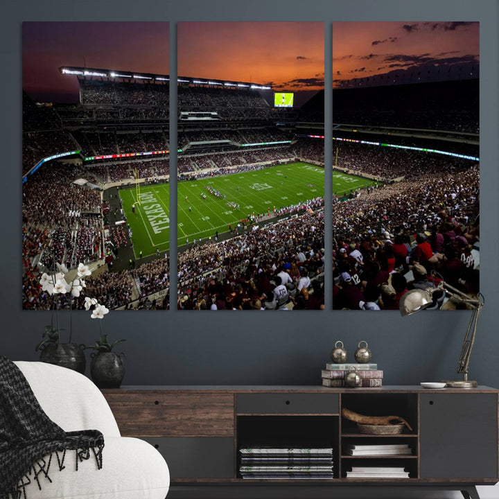 Canvas print of the Texas A&M University Aggies football team at Kyle Field Stadium.