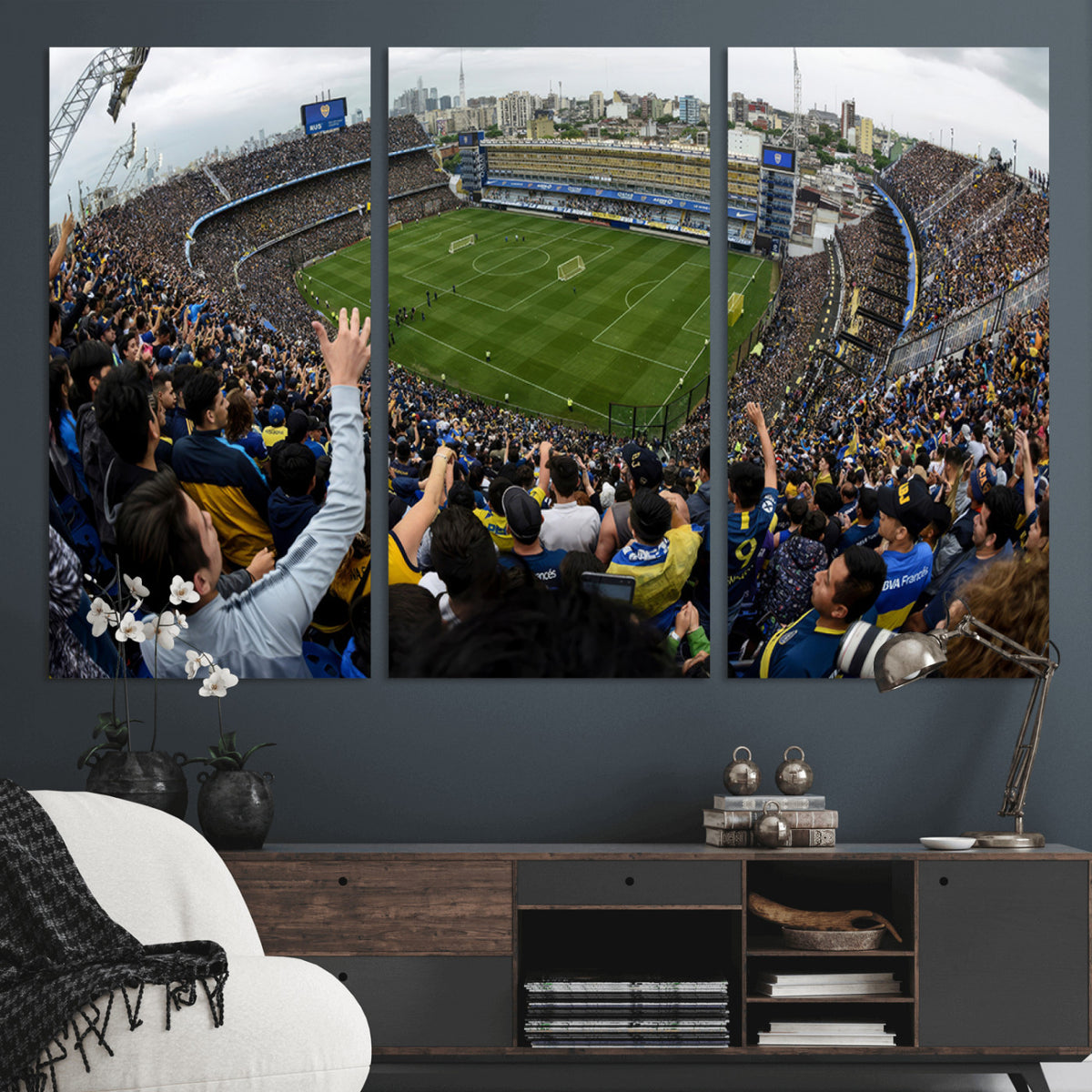 23173-MGV-CV-36X24 - Boca Juniors Soccer Team Print, Buenos Aires Bombonera, Framed and Ready to Hang