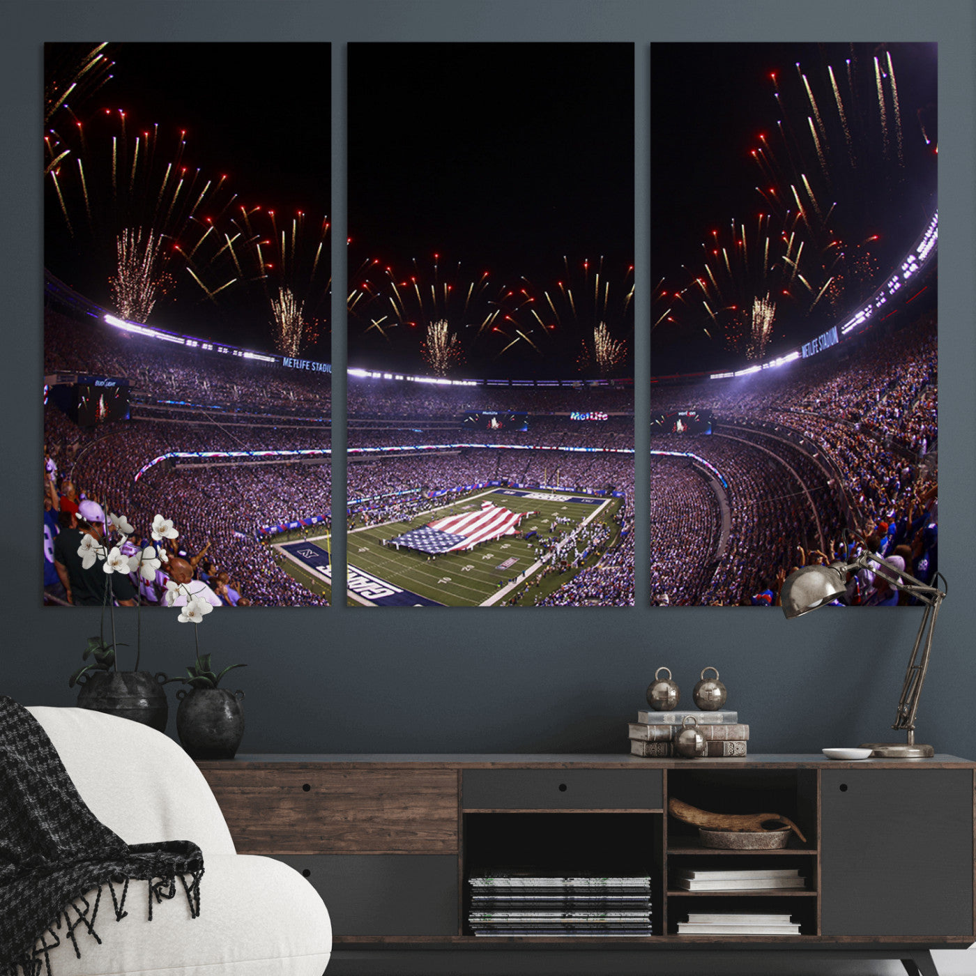 MGV-CV-48X32-3P - New York Giants Football Team Print - East Rutherford MetLife Stadium Wall Art Canvas Print