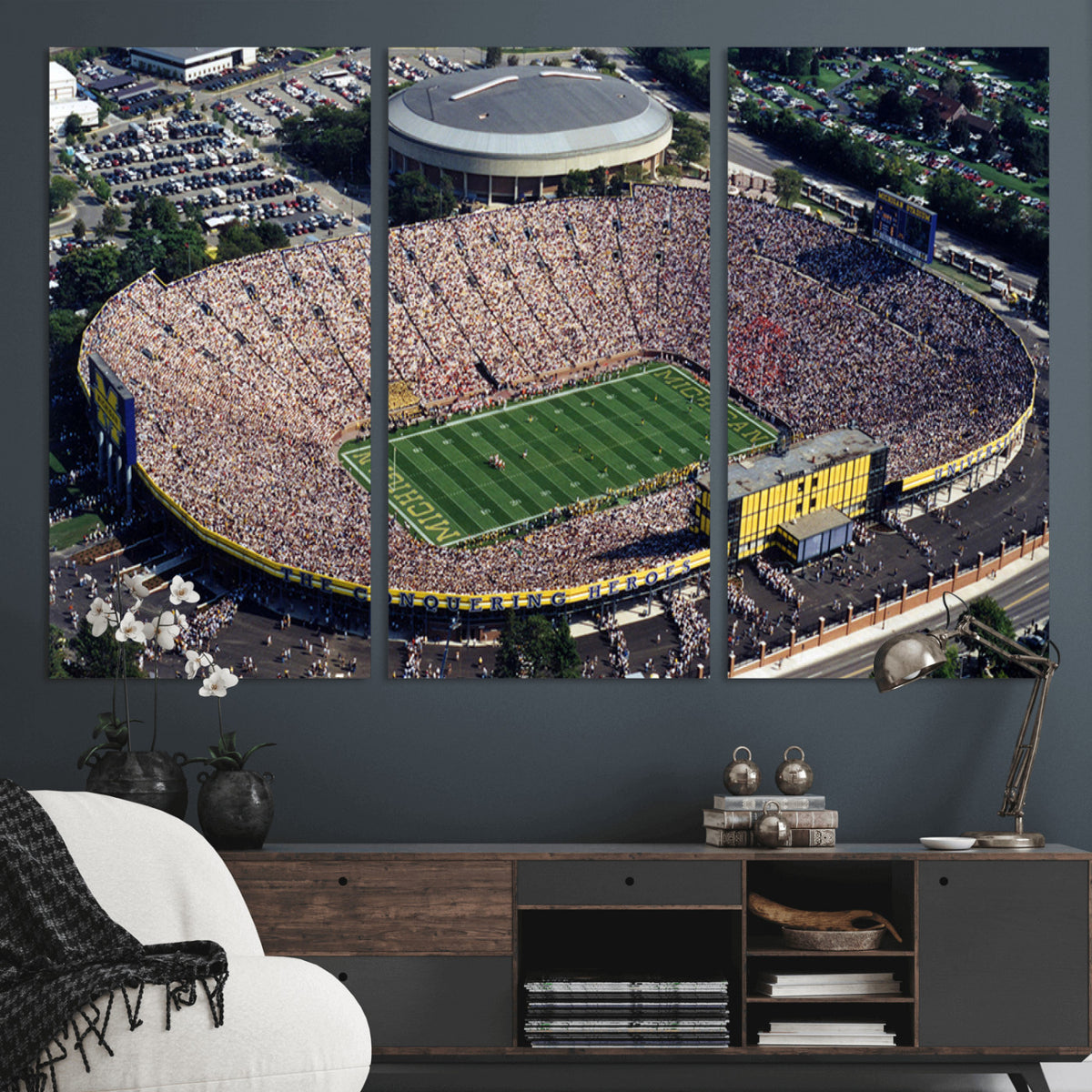 27314-MGV-CV-36X24 - Michigan Wolverines Football Team Print, Ann Arbor Michigan Stadium Wall Art