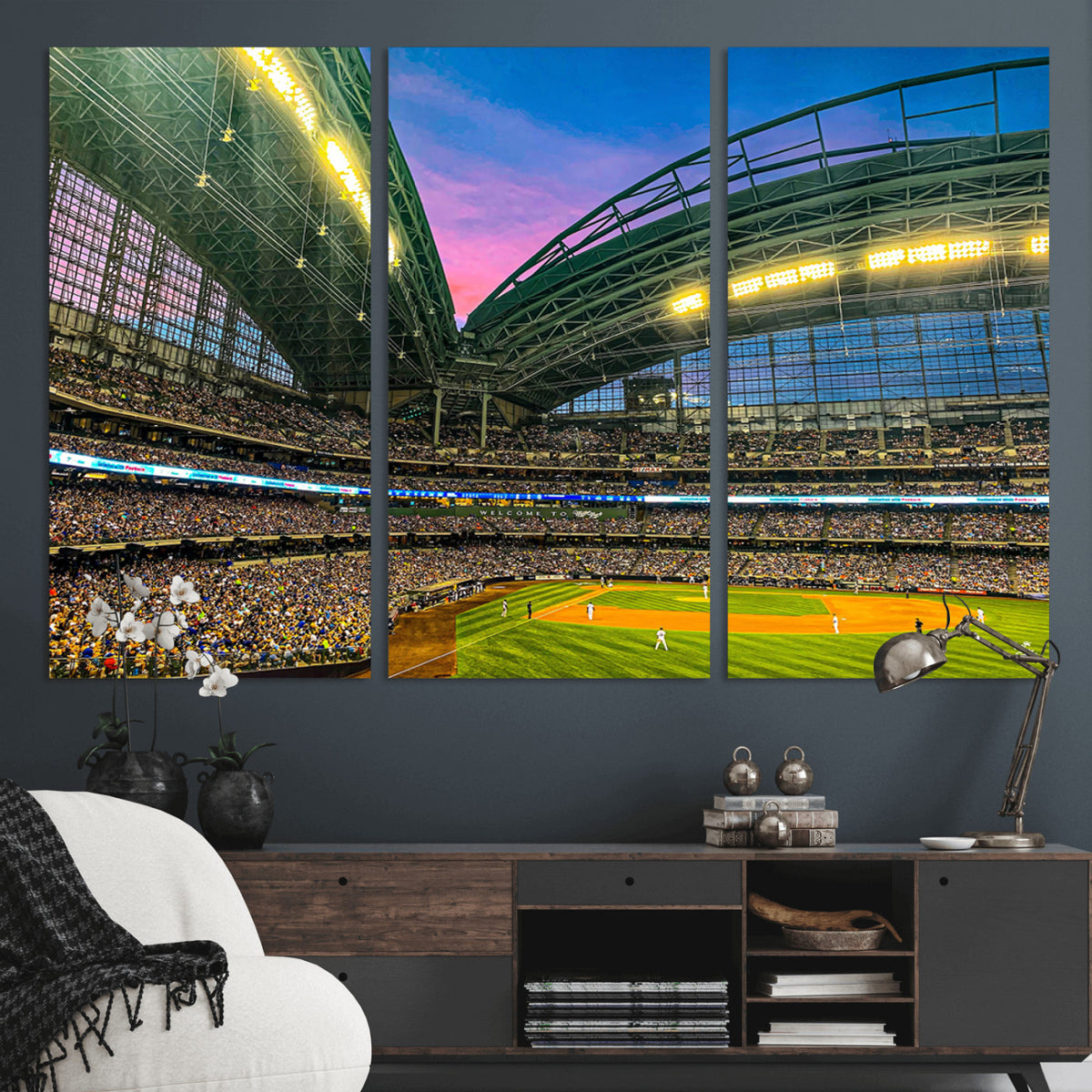 17006-MGV-CV-36X24 - Milwaukee Brewers Baseball Team Print Canvas, American Family Field Stadium Wall Art