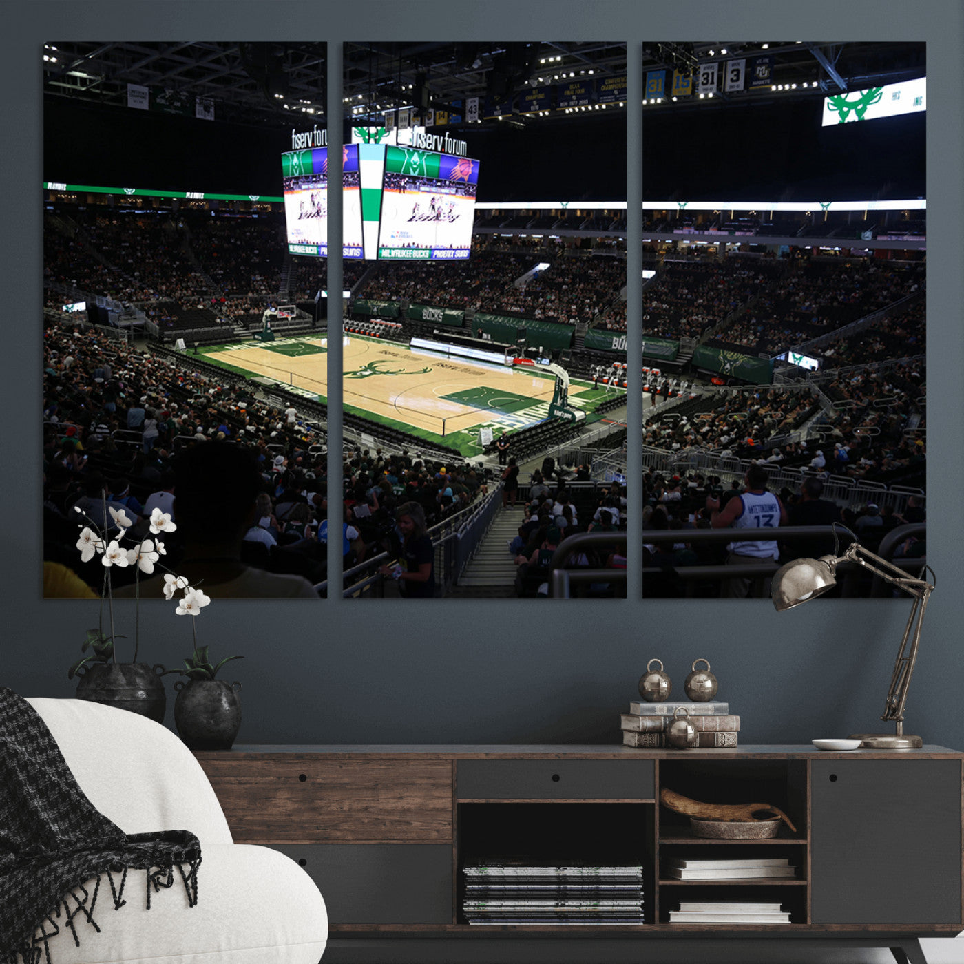 MGV-CV-48X32-3P - Milwaukee Bucks Basketball Print - Fiserv Forum Stadium Wall Art Canvas Print