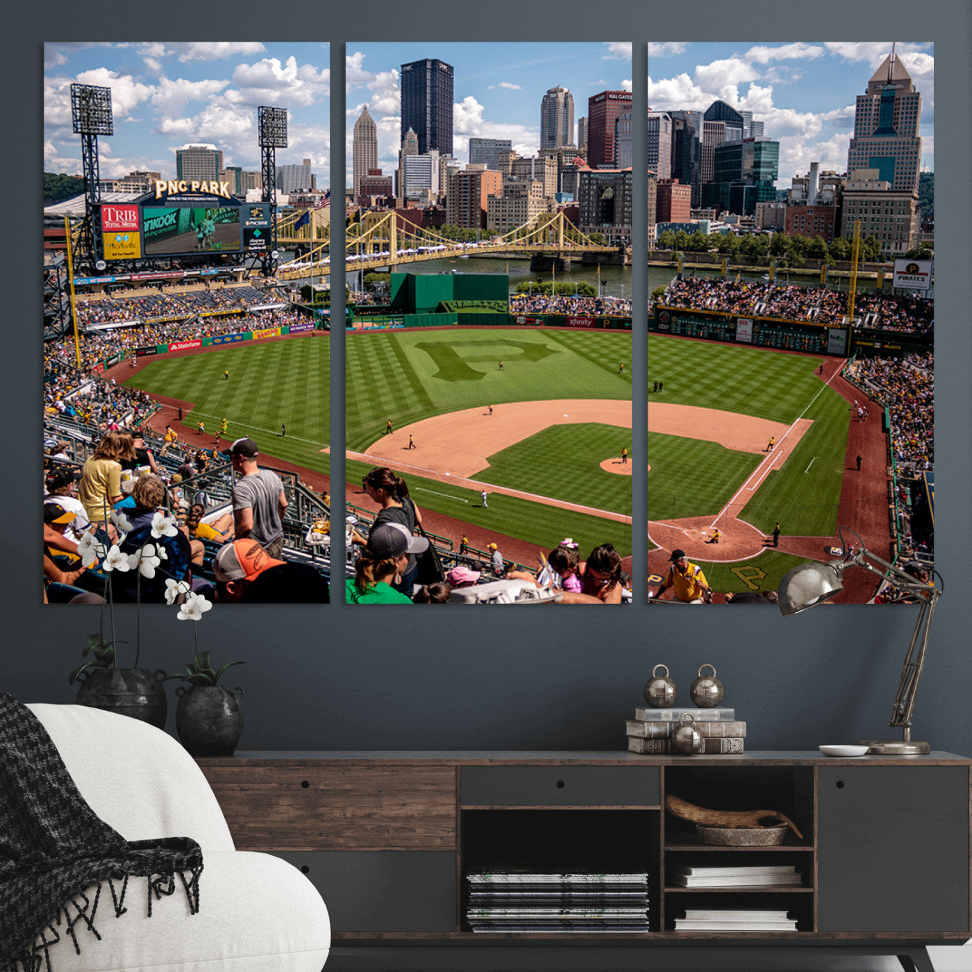 MGV-CV-48X32-3P - Pittsburgh Pirates Baseball Team Print - PNC Park Stadium Wall Art Canvas Print - Ready to Hang