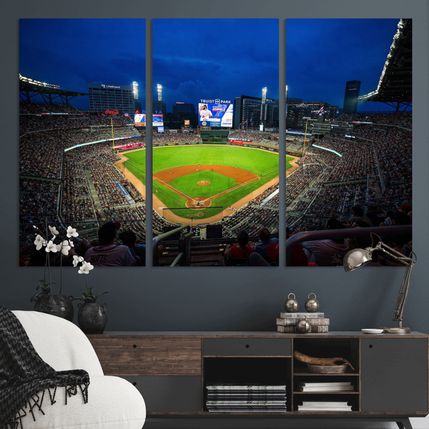 MGV-CV-48X32-3P - Truist Park Night Game Canvas Art - Atlanta Braves Stadium Wall Art Canvas