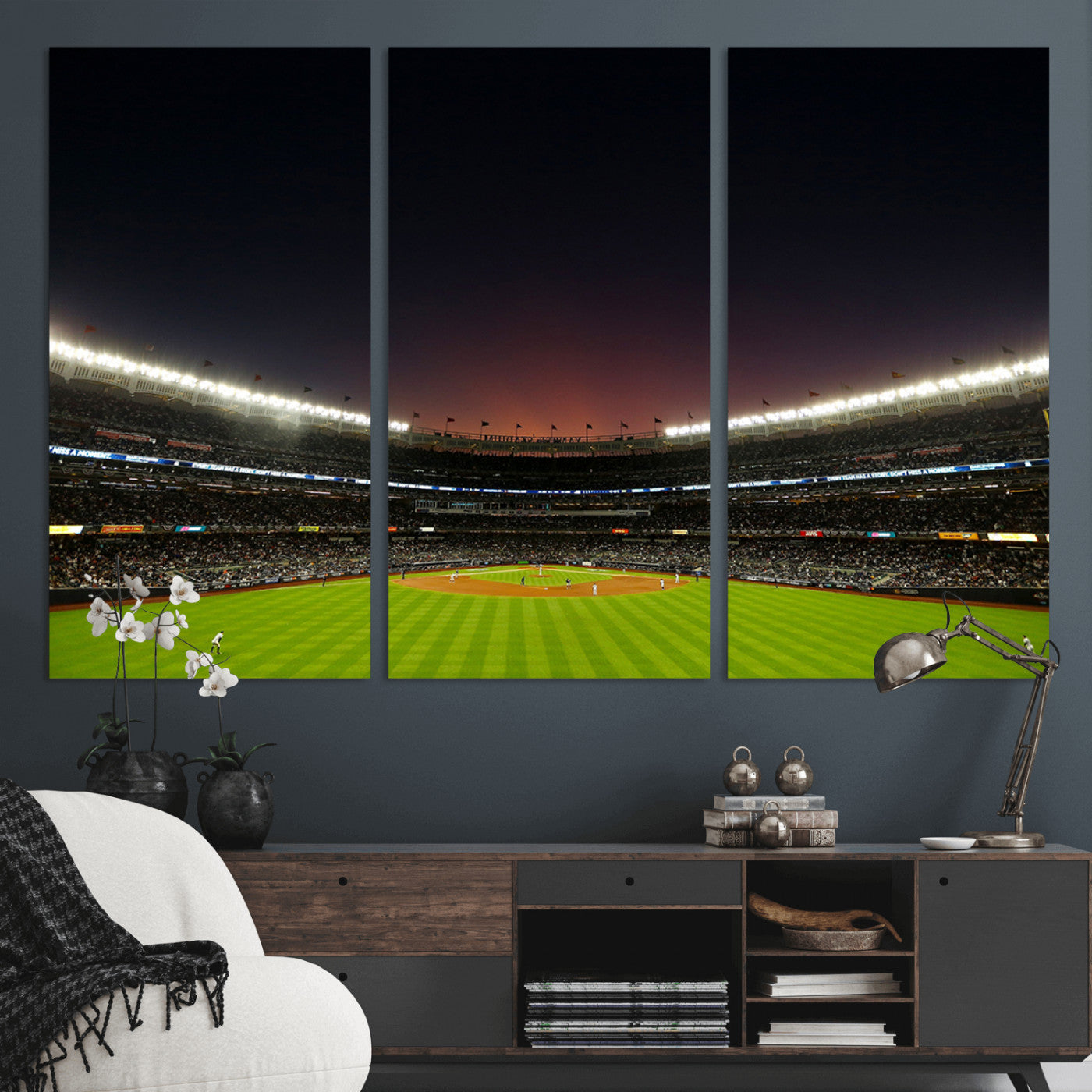 MGV-CV-48X32-3P - Yankee Stadium Night Game Triple Canvas, Yankee Stadium Canvas Wall Art - New York Yankees MLB Match