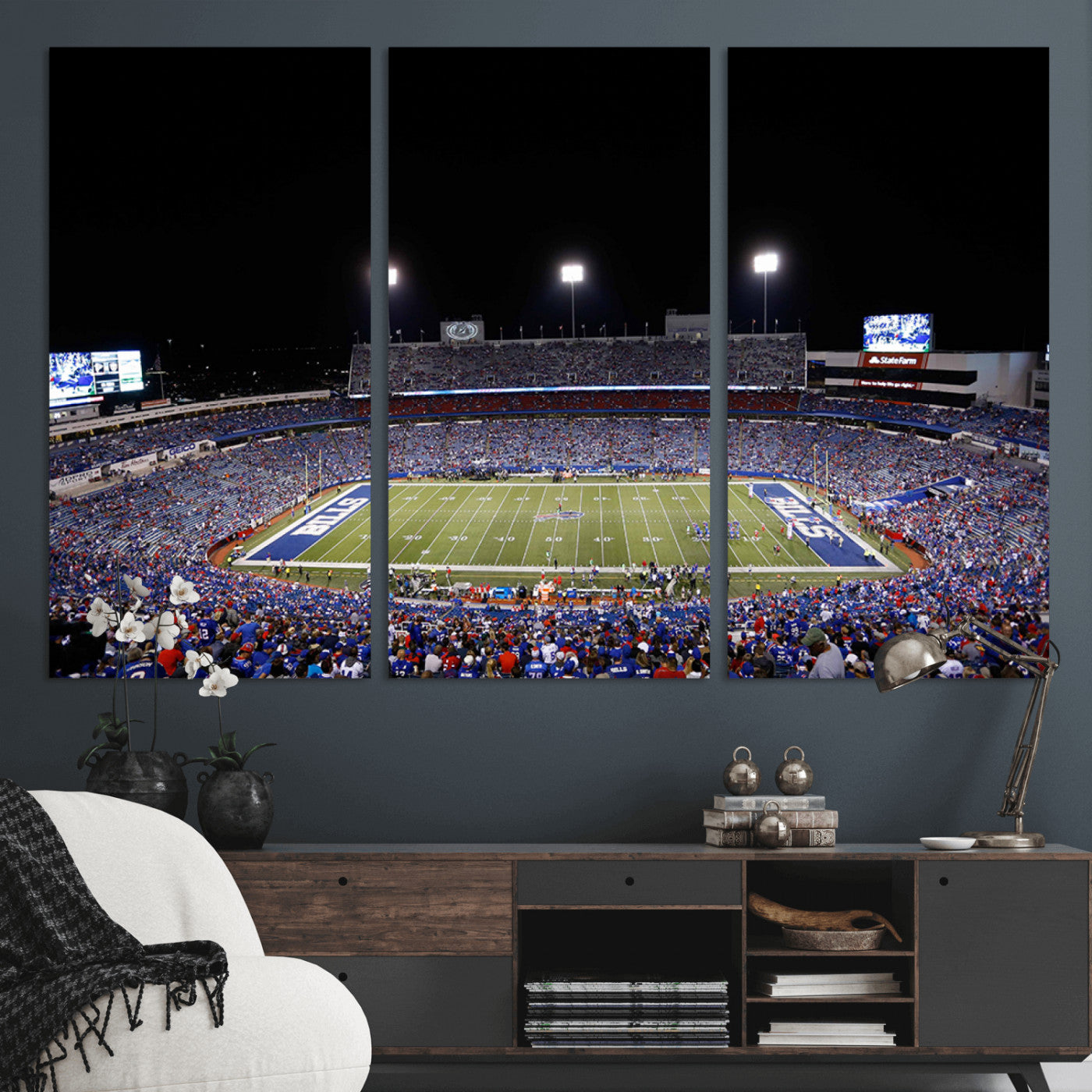 MGV-CV-48X32-3P - Buffalo Bills Wall Art - Buffalo Bills Stadium Canvas Print, Perfect Sports Decor for Living Rooms,