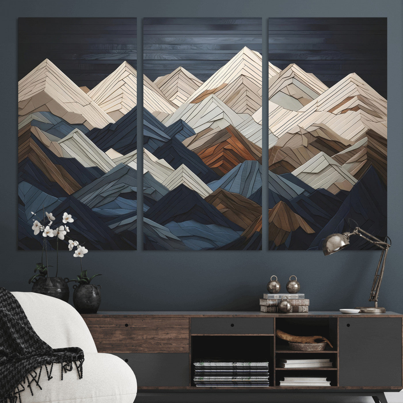MGV-CV-48X32-3P - Wood Mountain Wall Art | Mountain Canvas Print Wood Decor | Ready to Hang for Cabin Decor