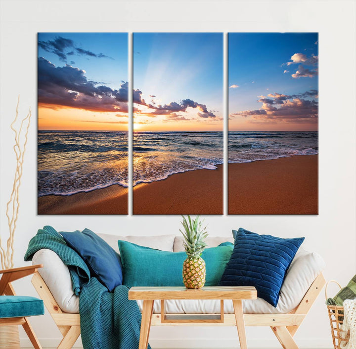 Golden Hour Beach Sunset Wall Art | Canvas Print | Ready to Hang | Coastal Wall Art for Living Room