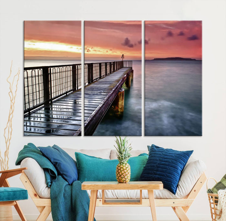 Serene Pier at Sunset Wall Art | Canvas Print | Ready to Hang | Coastal Decor for Living Room