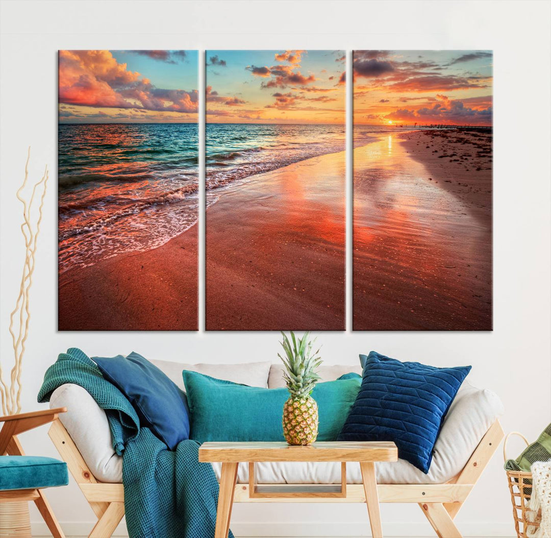 Stunning Sunset Beach Wall Art | Ocean Canvas Print | Coastal Wall Art | Ready to Hang | Tranquil Sunset Canvas for Home & Office Decor