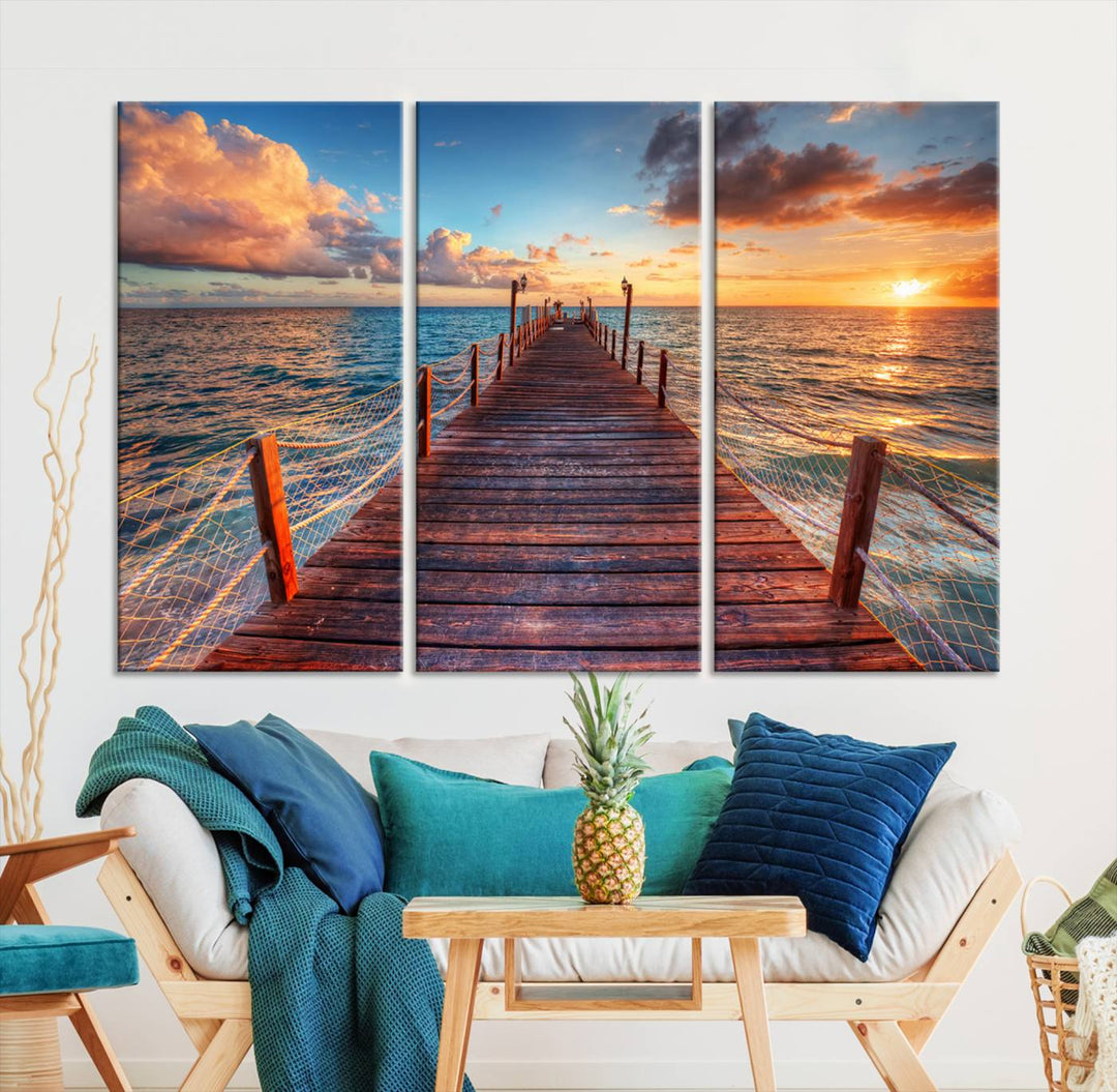 Vibrant Beach Sunset Wall Art | Coastal Ocean Canvas Print | Ready to Hang Tropical Decor for Living Room or Office