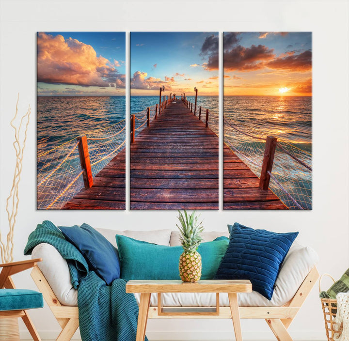 Vibrant Beach Sunset Wall Art | Coastal Ocean Canvas Print | Ready to Hang Tropical Decor for Living Room or Office