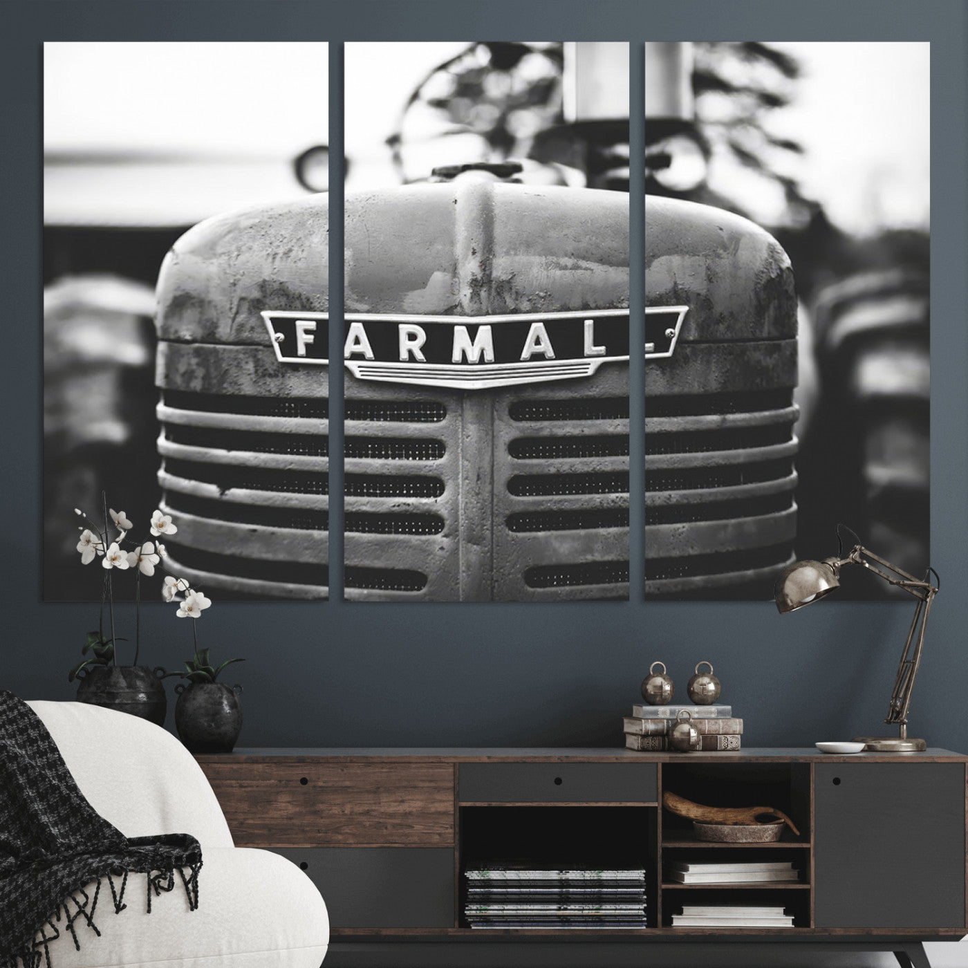 MGV-CV-48X32-3P - Vintage Farmall Tractor Wall Art Canvas Print, Rustic Farmhouse Decor Ready to Hang