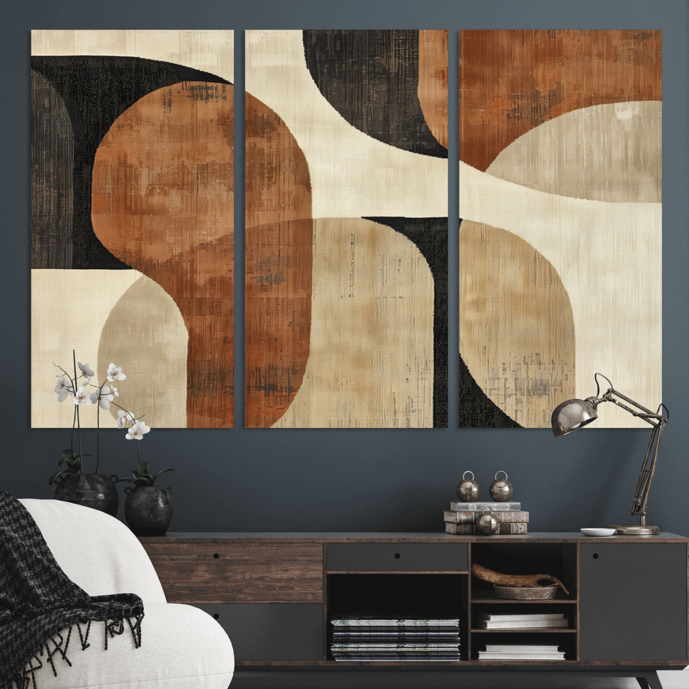 MGV-CV-48X32-3P - Wabi Sabi Abstract Wall Art Canvas Print | Large Minimalist Modern Geometric Wall Decor for Living